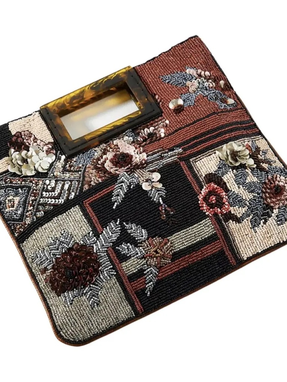 Anthropologie Rust Red Beaded Frame Top Handle Bag